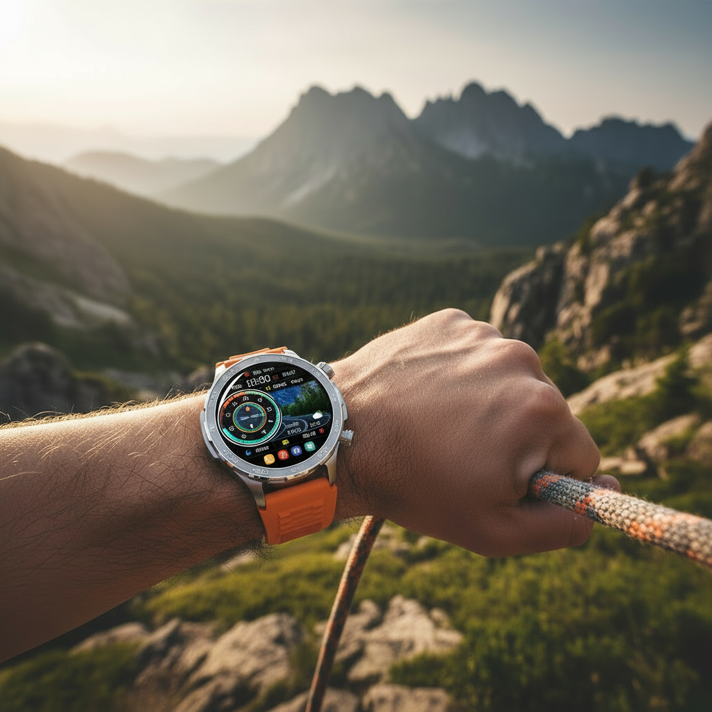 Högupplöst smartklocka med orange armband