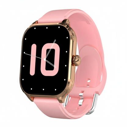 Rosa smartklocka med roséguldram - professionell studiobild