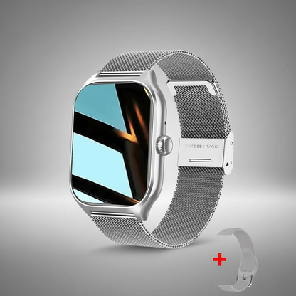 Smartklocka med silver mesh-armband - professionell studiobild