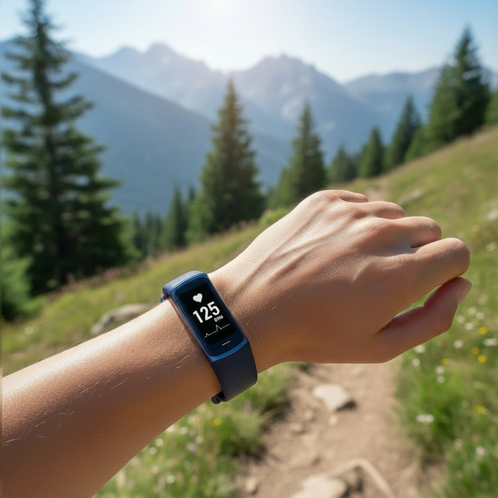 Vandring med marinblå fitness tracker - nytt display