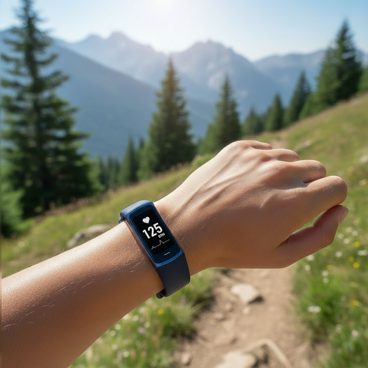 Vandring med marinblå fitness tracker - nytt display